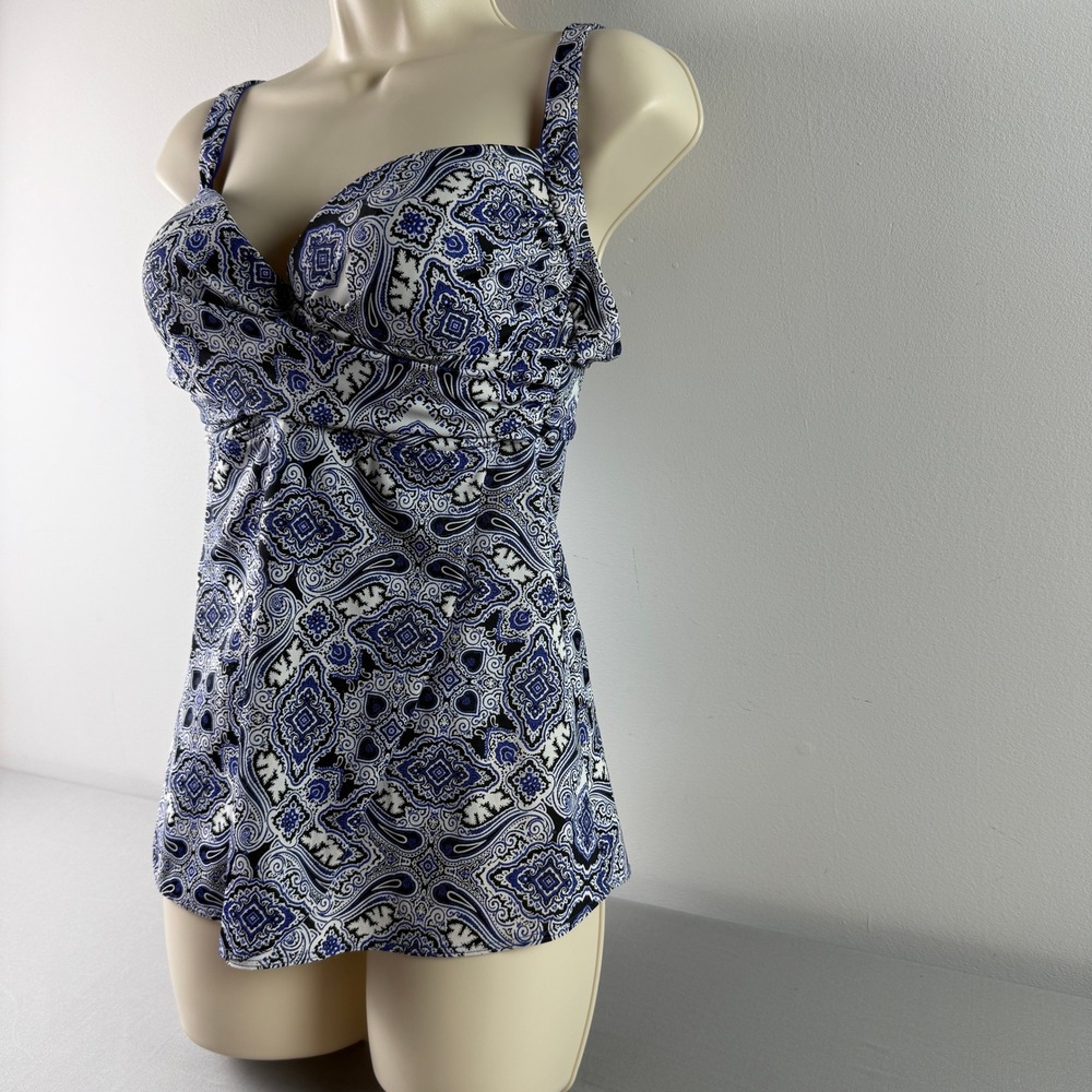 Soma Intimates Blue Paisley Underwire Tankini Swim Top Womens 34DD Medallion - Picture 11 of 16